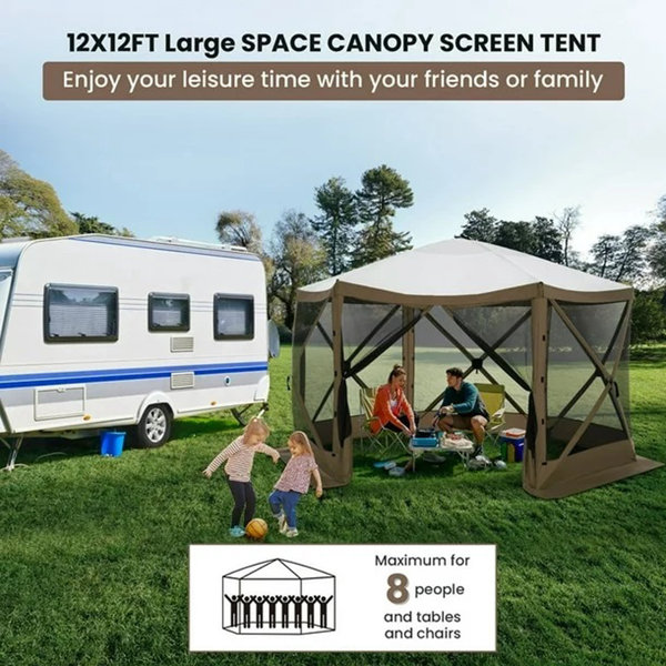 DreamDwell Home 12Ft x12Ft Pop Up Steel Patio Gazebo with Mosquito Netting Sidewalls Insect